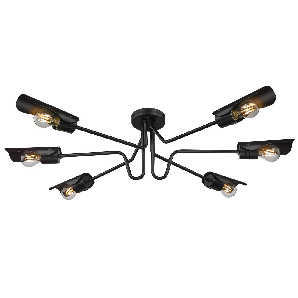 Wry Lighting Newton 6-light Semi-Flush Mount in Matte Black